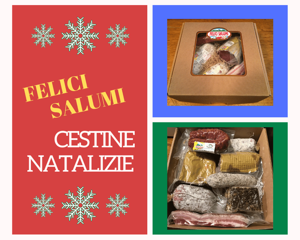 scritta di cestine natalizie con salumi stagionati misti di Felici Salumi