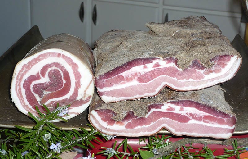 rolled cured bacon from Felici Salumi