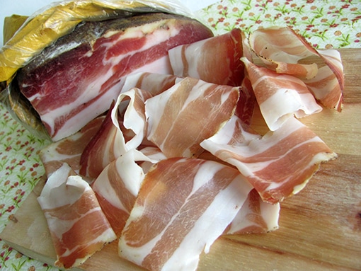 sliced raw ham